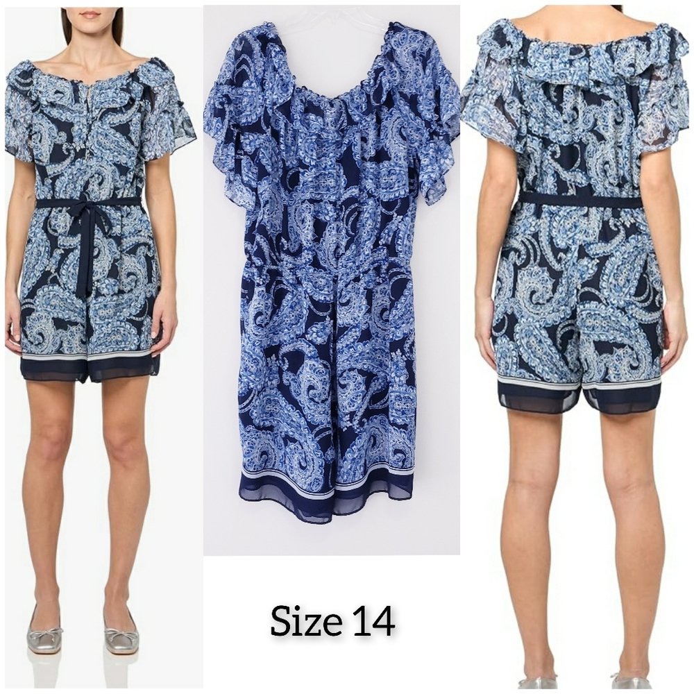 Tommy Hilfiger Navy Blue Paisley Jumpsuit Short Size 14 Short Sleeve Romper